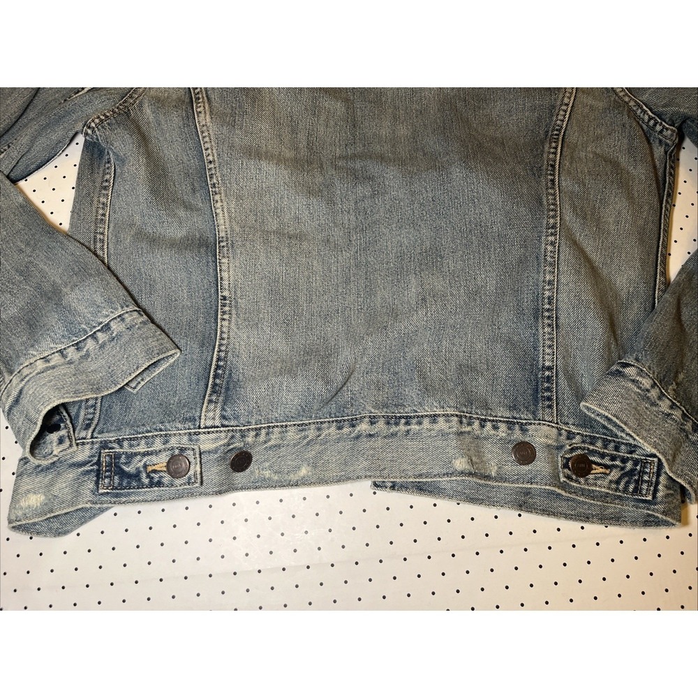 ABLE Distressed Denim Jacket Medium Light Wash Trucker Lyocell Blend - Picture 11 of 13